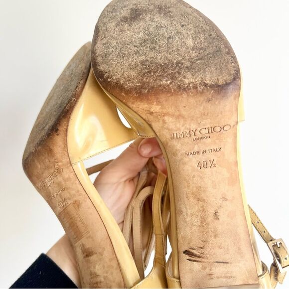 Jimmy Choo Nude Stiletto Patent Leather Sandal in Worn Condition Size EU 40.5 - Picture 10 of 16